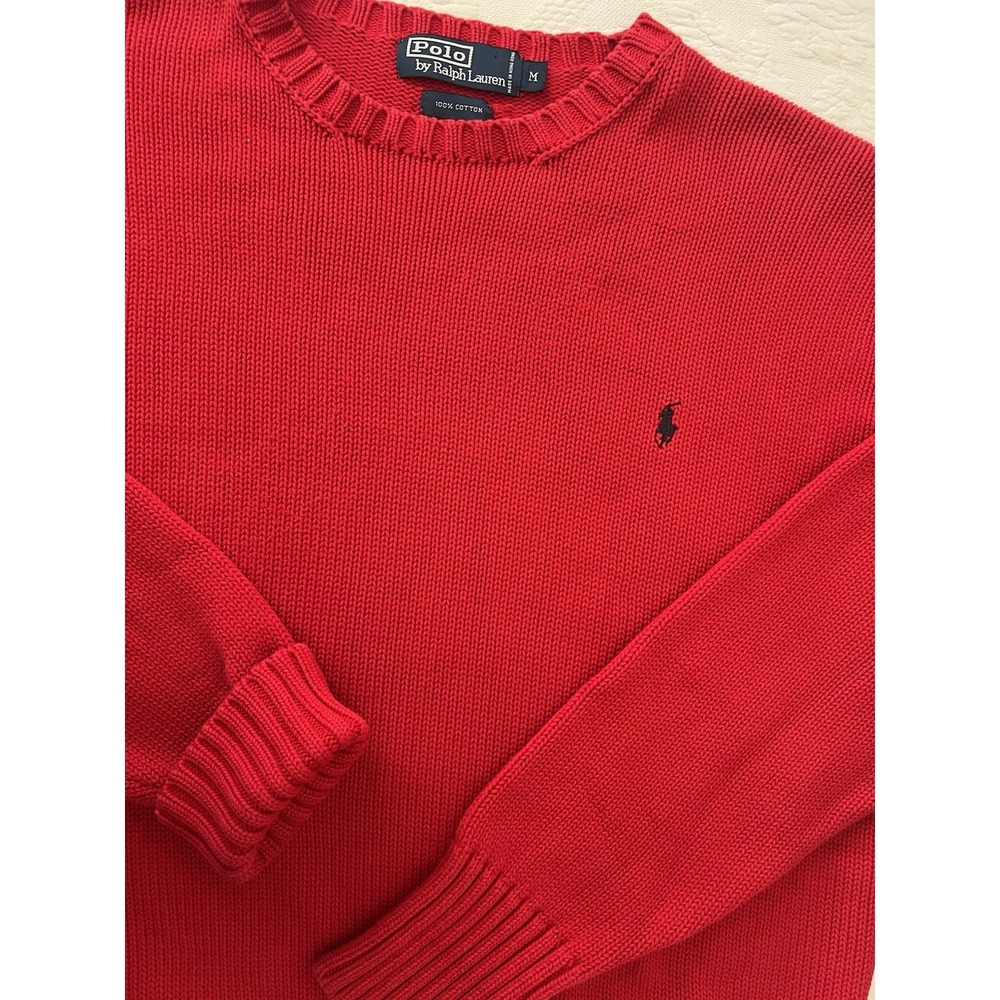 Vintage Polo Ralph Lauren Sweater Mens M Red 100% Cotton Hong Kong Pony Crewneck